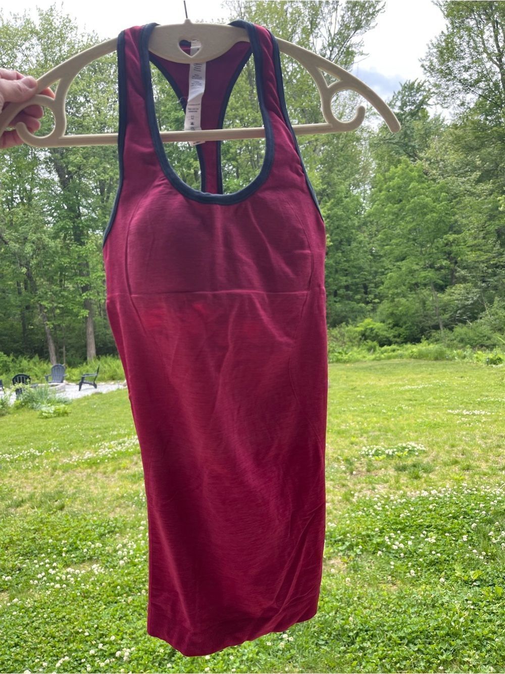 Lululemon Burgundy Racer Back Tank Top with Navy Trim